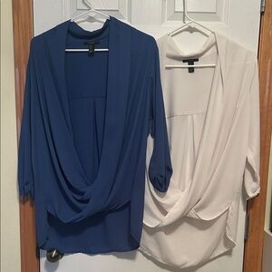 Forever 21 Women's Draped Blouses - Blue and Cream